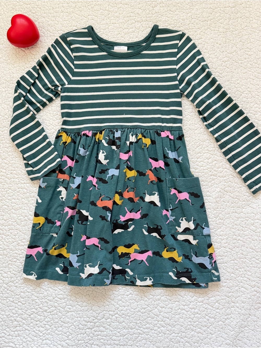 Hanna Andersson Green Striped Dress with Multicolor Pony Print